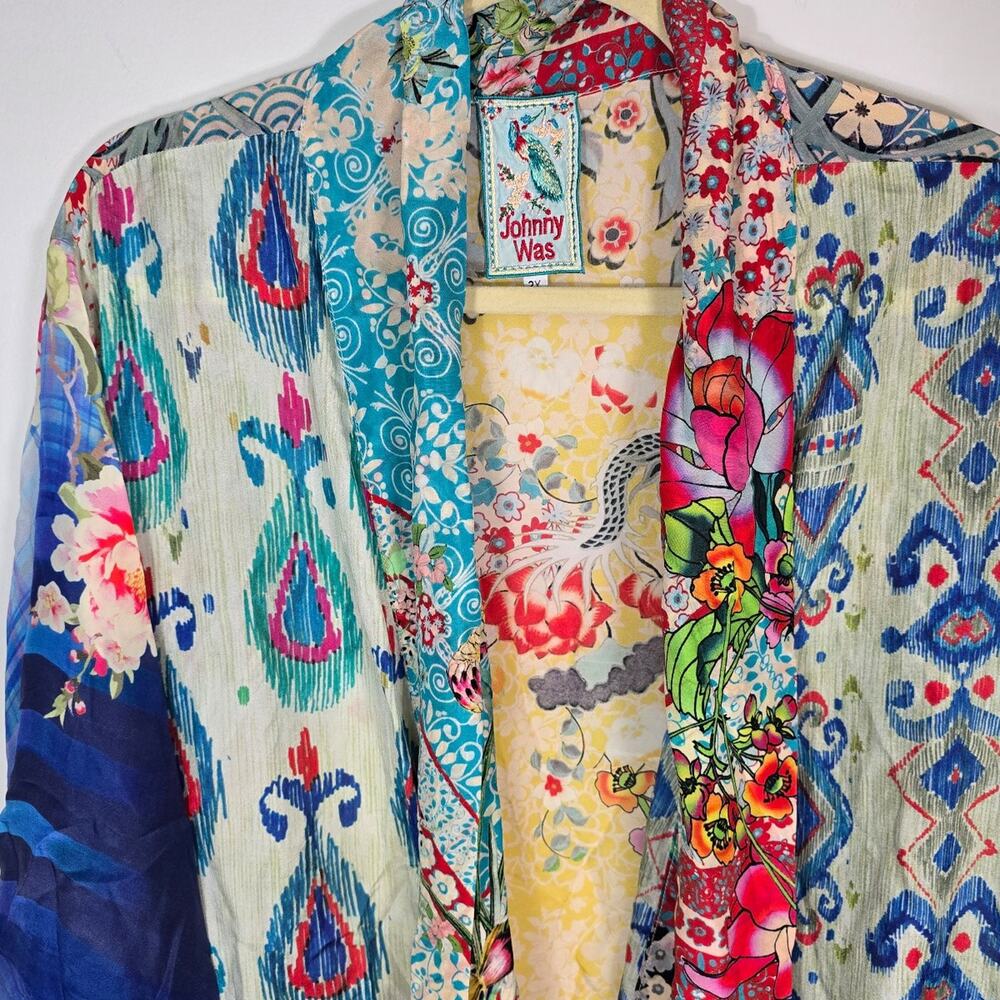 Johnny Was Thiodorah Silk Long Patchwork Kimono extended size 2X - Picture 3 of 15